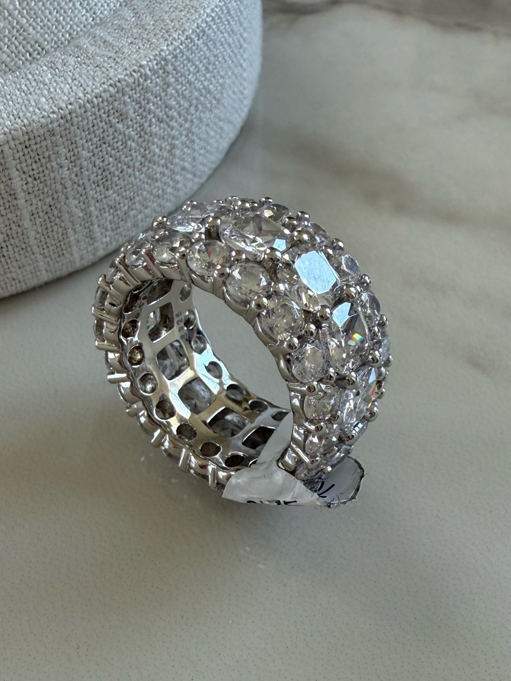 White Safire wide band Ring. Absolutely stunning